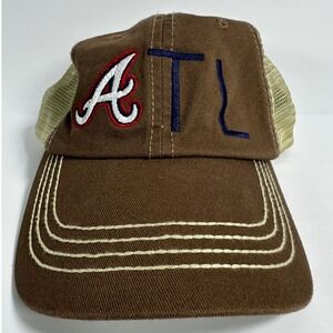 Atlanta Braves ATL Embroidered Trucker Hat Brown Tan Mesh Adjustable